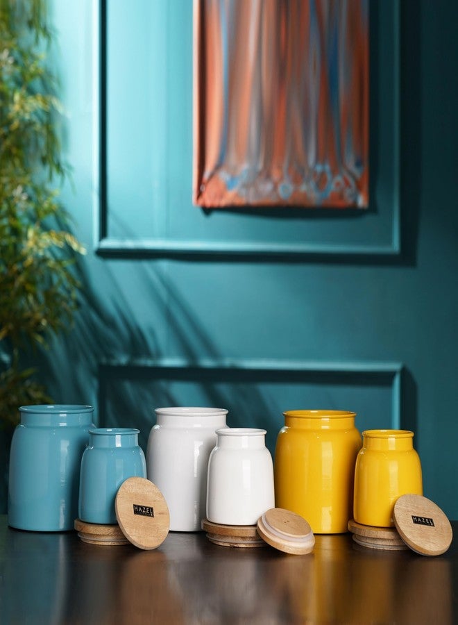 هايزل مجموعة حاويات تخزين المطبخ محكمة الإغلاق من هازل، 6 قطع | حاويات طعام وتوابل ووجبات خفيفة بسعة 750 مل و2450 مل مع أغطية، منظم متعدد الألوان (أصفر، أبيض، أزرق) - Image 2